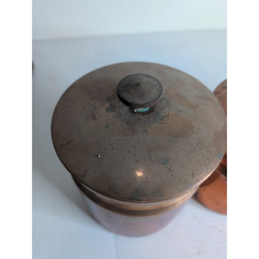 Lot Of 4 Vintage Copper Containers Sugar Flour Countertop Pantry Made In Italy
